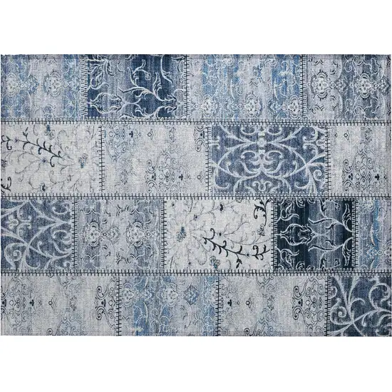 Denim Blue Patchwork Washable Non Skid Indoor Outdoor Area Rug Photo 2