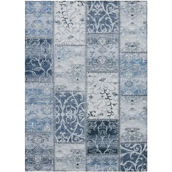 Denim Blue Patchwork Washable Non Skid Indoor Outdoor Area Rug Photo 5