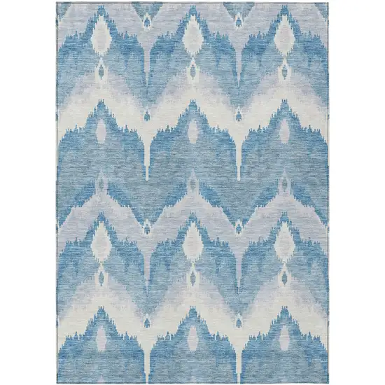 Denim Blue Sky Blue And Ivory Ikat Washable Indoor Outdoor Area Rug Photo 1