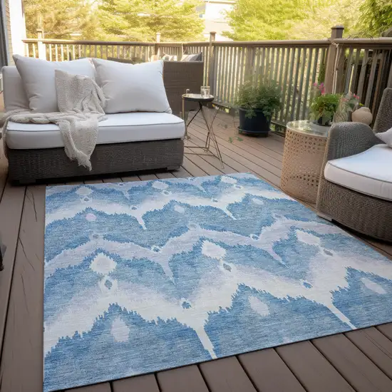 Denim Blue Sky Blue And Ivory Ikat Washable Indoor Outdoor Area Rug Photo 9