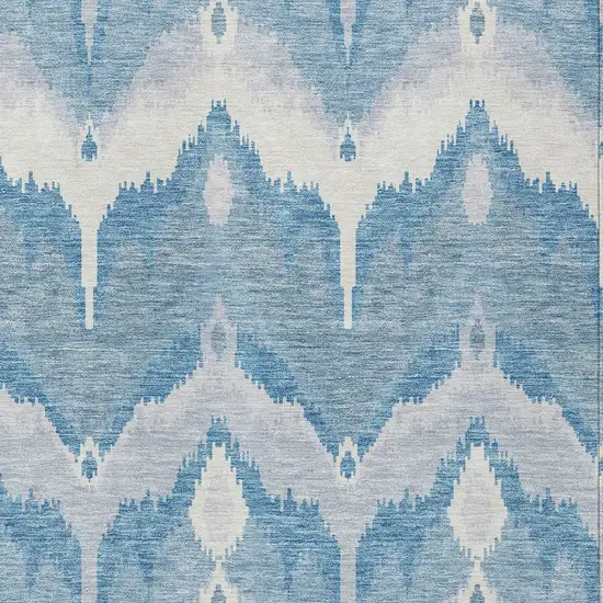 Denim Blue Sky Blue And Ivory Ikat Washable Indoor Outdoor Area Rug Photo 4