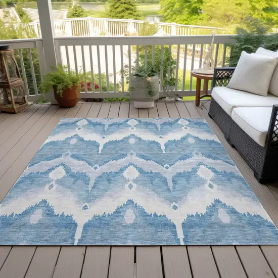 Denim Blue Sky Blue And Ivory Ikat Washable Indoor Outdoor Area Rug Photo 6