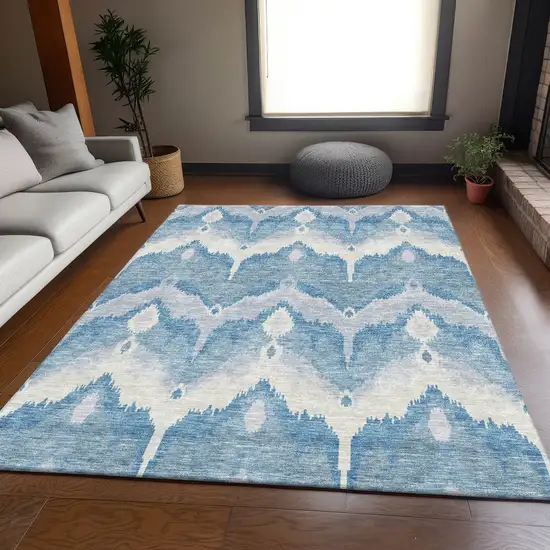 Denim Blue Sky Blue And Ivory Ikat Washable Indoor Outdoor Area Rug Photo 7