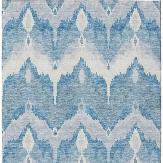 Denim Blue Sky Blue And Ivory Ikat Washable Indoor Outdoor Area Rug Photo 5