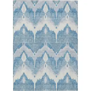 Photo of Denim Blue Sky Blue And Ivory Ikat Washable Indoor Outdoor Area Rug