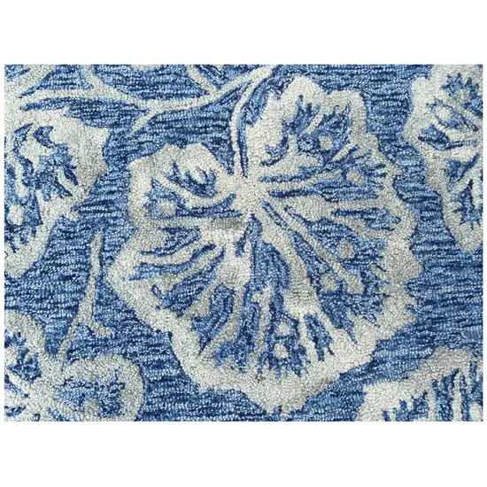 Denim Blue Wool Floral Hand Tufted Non Skid Area Rug Photo 5