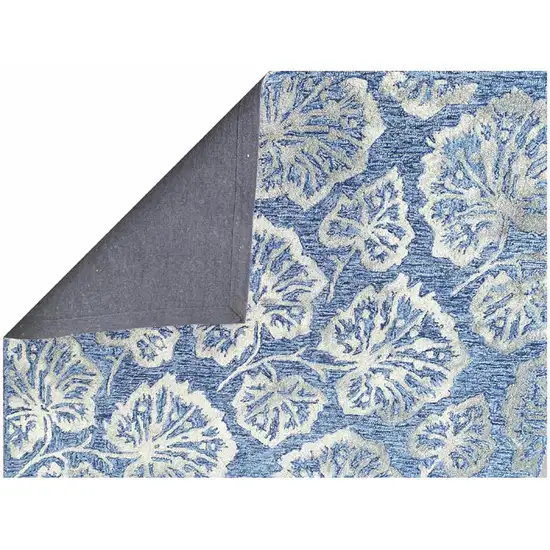 Denim Blue Wool Floral Hand Tufted Non Skid Area Rug Photo 8