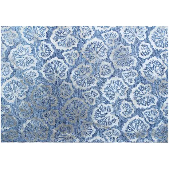 Denim Blue Wool Floral Hand Tufted Non Skid Area Rug Photo 4