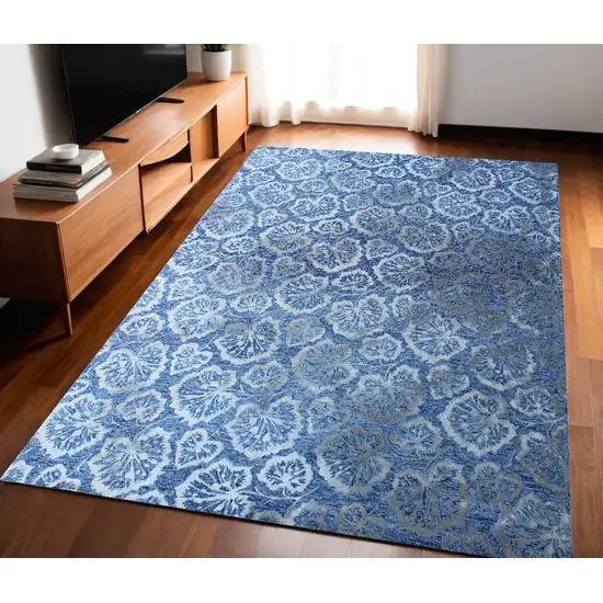 Denim Blue Wool Floral Hand Tufted Non Skid Area Rug Photo 1