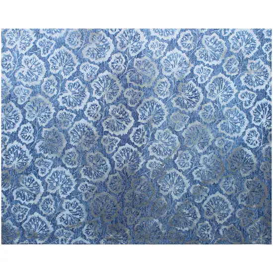 Denim Blue Wool Floral Hand Tufted Non Skid Area Rug Photo 6