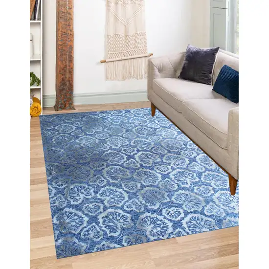 Denim Blue Wool Floral Hand Tufted Non Skid Area Rug Photo 9