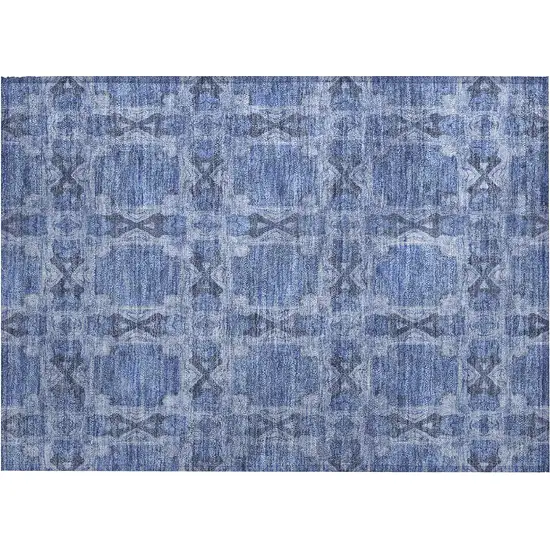 Denim Blue and Gray Floral Medallion Washable Non Skid Indoor Outdoor Area Rug Photo 2