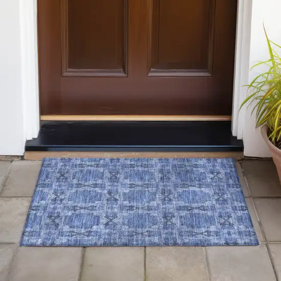 Denim Blue and Gray Floral Medallion Washable Non Skid Indoor Outdoor Area Rug Photo 8