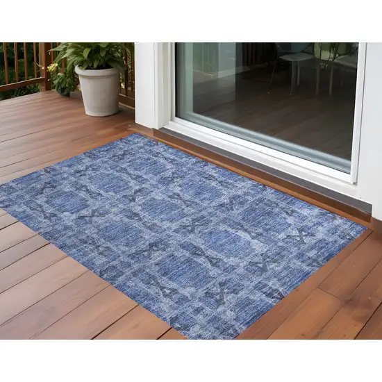 Denim Blue and Gray Floral Medallion Washable Non Skid Indoor Outdoor Area Rug Photo 1