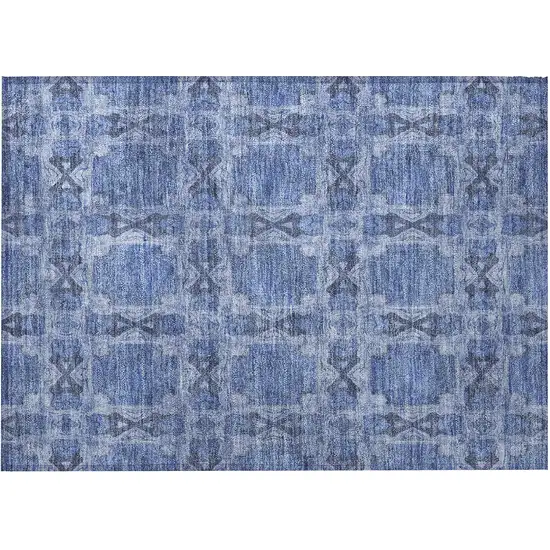 Denim Blue and Gray Floral Medallion Washable Non Skid Indoor Outdoor Area Rug Photo 5