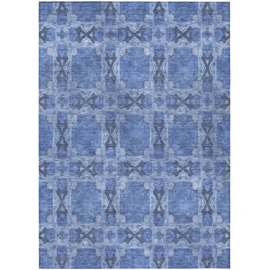 Denim Blue and Gray Floral Medallion Washable Non Skid Indoor Outdoor Area Rug Photo 2