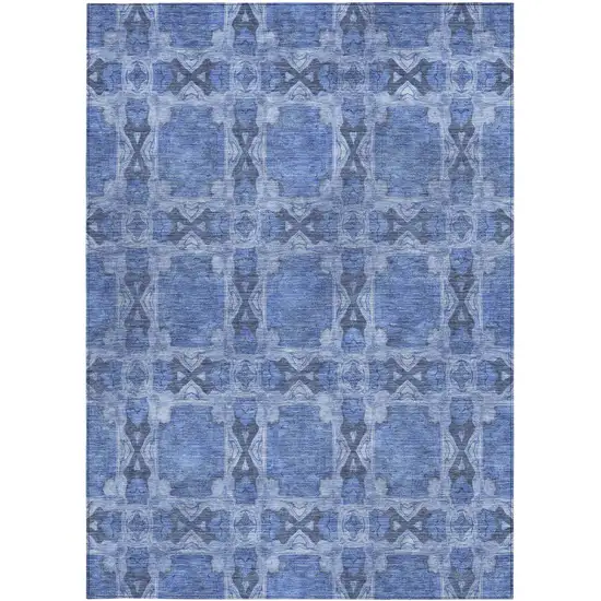 Denim Blue and Gray Floral Medallion Washable Non Skid Indoor Outdoor Area Rug Photo 4