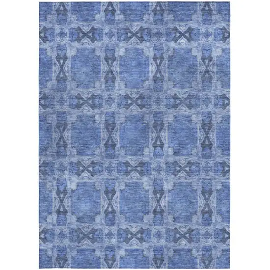 Denim Blue and Gray Floral Medallion Washable Non Skid Indoor Outdoor Area Rug Photo 4