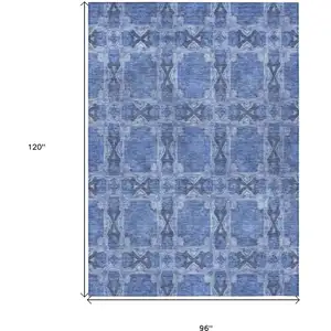 Photo of Denim Blue and Gray Floral Medallion Washable Non Skid Indoor Outdoor Area Rug