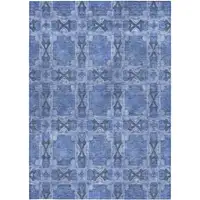 Photo of Denim Blue and Gray Floral Medallion Washable Non Skid Indoor Outdoor Area Rug