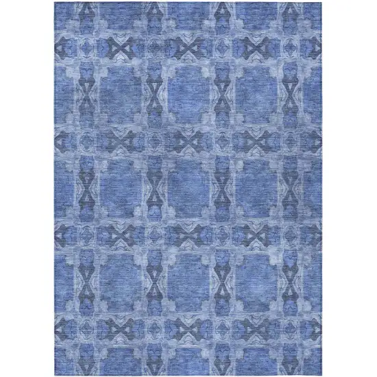 Denim Blue and Gray Floral Medallion Washable Non Skid Indoor Outdoor Area Rug Photo 2