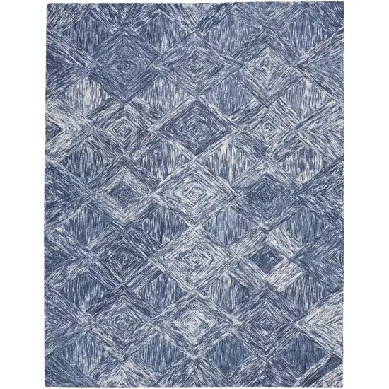 Denim Blue and Ivory Wool Geometric Area Rug Photo 2