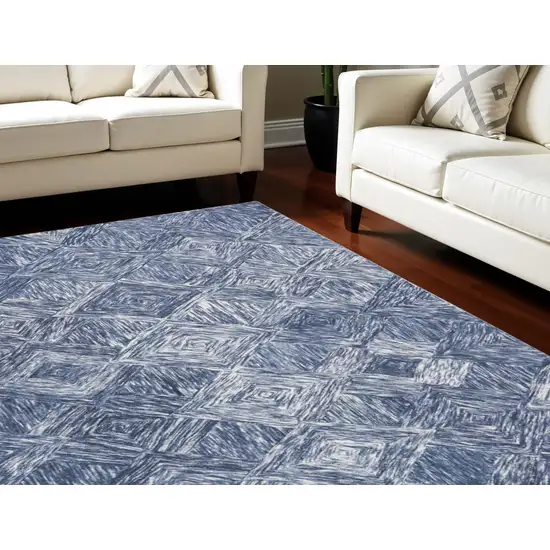 Denim Blue and Ivory Wool Geometric Area Rug Photo 1