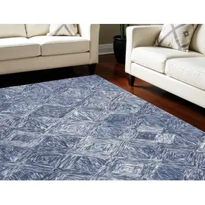 Photo of Denim Blue and Ivory Wool Geometric Area Rug