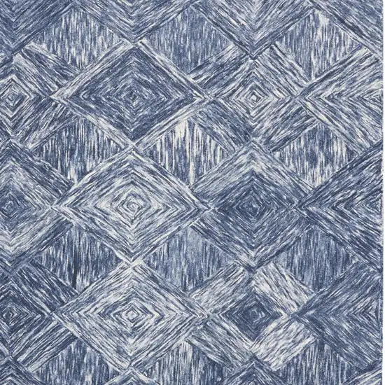 Denim Blue and Ivory Wool Geometric Area Rug Photo 5