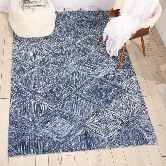 Denim Blue and Ivory Wool Geometric Area Rug Photo 5