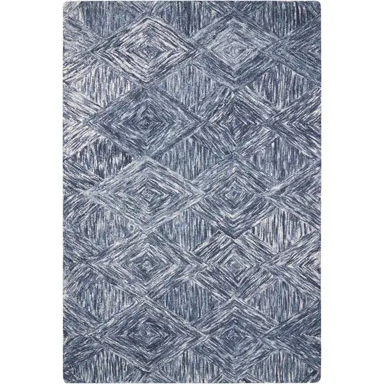 Denim Blue and Ivory Wool Geometric Area Rug Photo 1