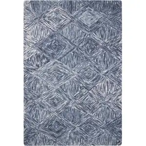 Photo of Denim Blue and Ivory Wool Geometric Area Rug