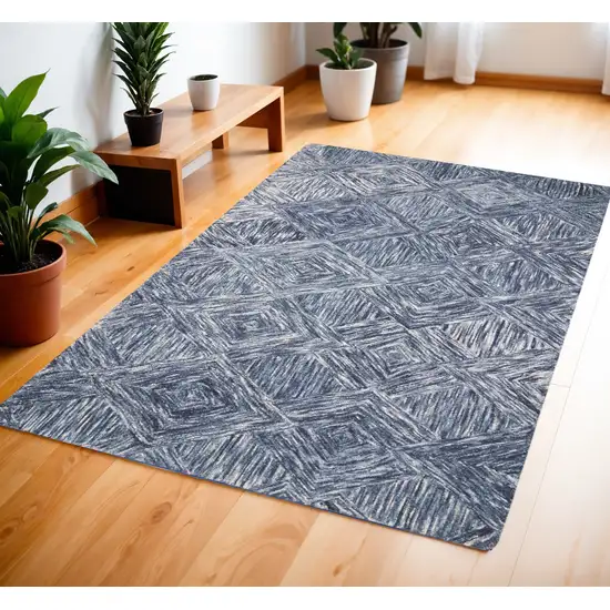 Denim Blue and Ivory Wool Geometric Area Rug Photo 1