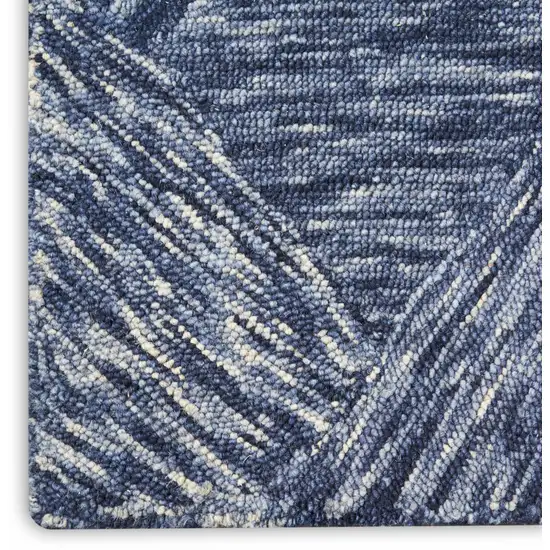 Denim Blue and Ivory Wool Geometric Area Rug Photo 4