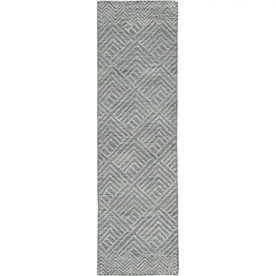 Denim Geometric Tiles Wool Runner Rug Photo 2