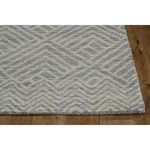 Photo of Denim Geometric Tiles Wool Runner Rug