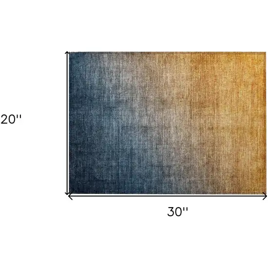 Denim and Gold Ombre Washable Non Skid Indoor Outdoor Area Rug Photo 3