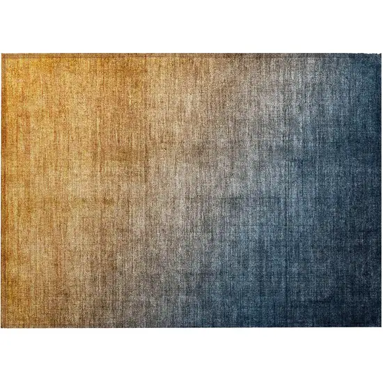 Denim and Gold Ombre Washable Non Skid Indoor Outdoor Area Rug Photo 4