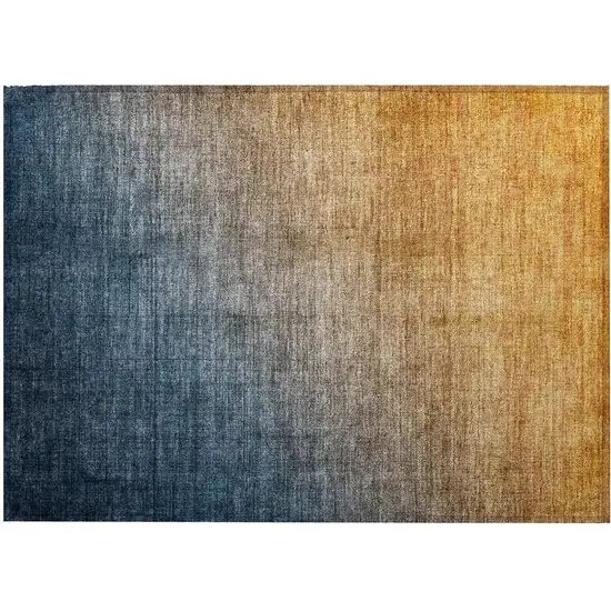 Denim and Gold Ombre Washable Non Skid Indoor Outdoor Area Rug Photo 2