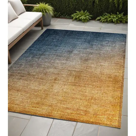 Denim and Gold Ombre Washable Non Skid Indoor Outdoor Area Rug Photo 1