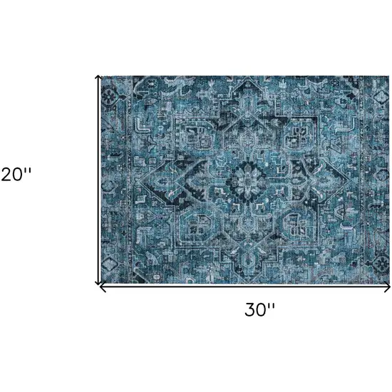 Denim and Gray Oriental Washable Non Skid Indoor Outdoor Area Rug Photo 3