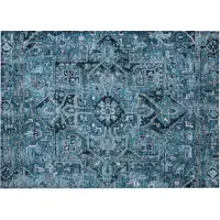 Photo of Denim and Gray Oriental Washable Non Skid Indoor Outdoor Area Rug