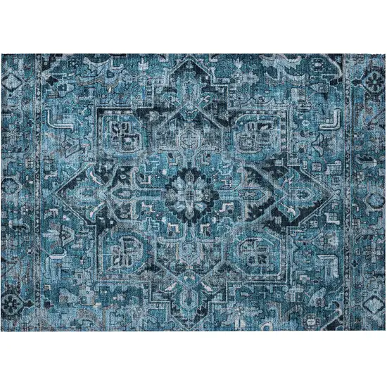 Denim and Gray Oriental Washable Non Skid Indoor Outdoor Area Rug Photo 5