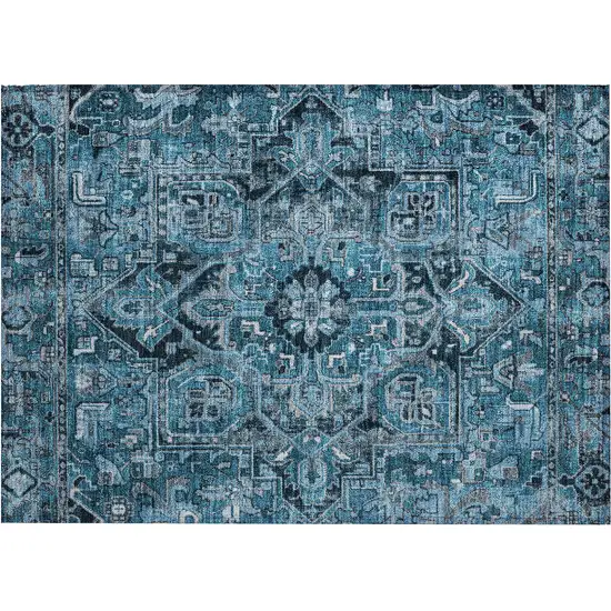 Denim and Gray Oriental Washable Non Skid Indoor Outdoor Area Rug Photo 2