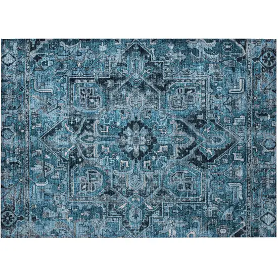 Denim and Gray Oriental Washable Non Skid Indoor Outdoor Area Rug Photo 4