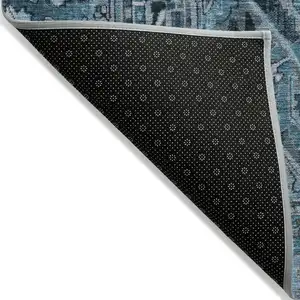 Photo of Denim and Gray Oriental Washable Non Skid Indoor Outdoor Area Rug