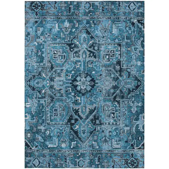 Denim and Gray Oriental Washable Non Skid Indoor Outdoor Area Rug Photo 4