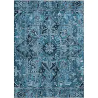 Photo of Denim and Gray Oriental Washable Non Skid Indoor Outdoor Area Rug