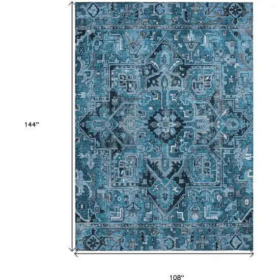 Denim and Gray Oriental Washable Non Skid Indoor Outdoor Area Rug Photo 3