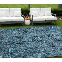 Photo of Denim and Gray Oriental Washable Non Skid Indoor Outdoor Area Rug